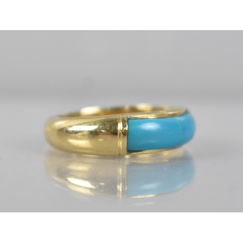 97 - An Egyptian 18ct Gold and Turquoise Panel Ring, Central Domed Panel Measuring 18.5mm Wide to a Polis... 