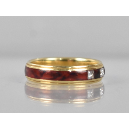 99 - An 18ct Gold, Diamond and Enamel Ring, Four Square Cut Diamonds (1.7mm Square) in Marbled Red Enamel... 