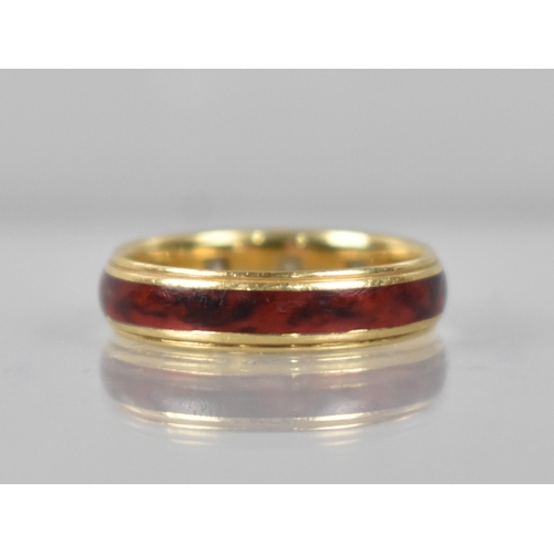 99 - An 18ct Gold, Diamond and Enamel Ring, Four Square Cut Diamonds (1.7mm Square) in Marbled Red Enamel... 