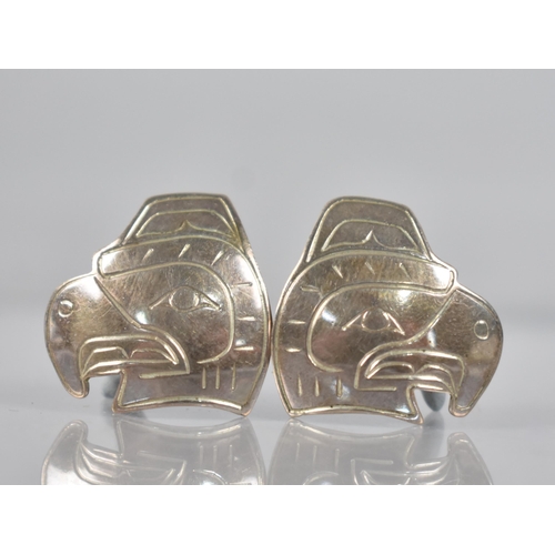 223 - A Pair of Signed Native American/Canadian Eagle Head Earrings, 21mm Wide and 20.5mm High, Signed JP?... 