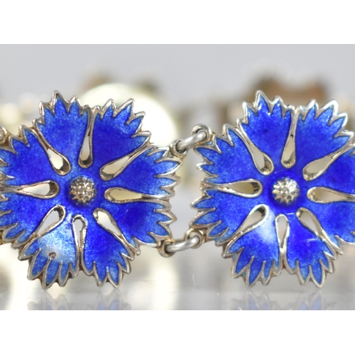 210 - Bernard Hertz: A Danish Silver and Blue Enamelled Panelled Floral Bracelet, Nine Panels Realisticall... 