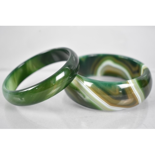 243 - Two Green Banded Agate Bangles, Largest 24mm Deep with an Internal Diameter of 64mm, Smallest 19mm D... 