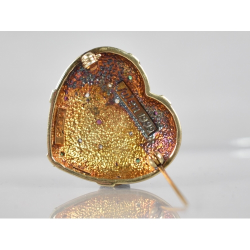 211 - Astri Hilde Holthe: A Large Vintage Norwegian Gilt Silver Jewelled Domed Heart Shaped Brooch with Ra... 