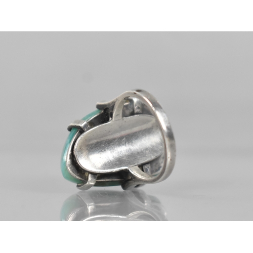 212 - A Vintage Silver and Aventurine Brutalist Style Ring, Boulder Cabochon Stone Measuring 25mm by 18mm ... 