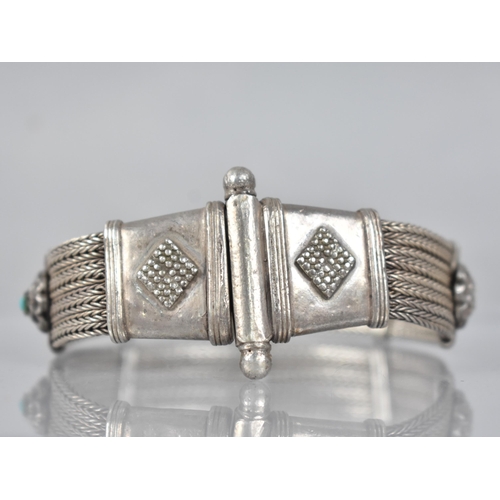 224 - A Rajasthani Silver Bracelet, Four Double Foxtail Chains Adorned with Five Supporting Adjacent Links... 