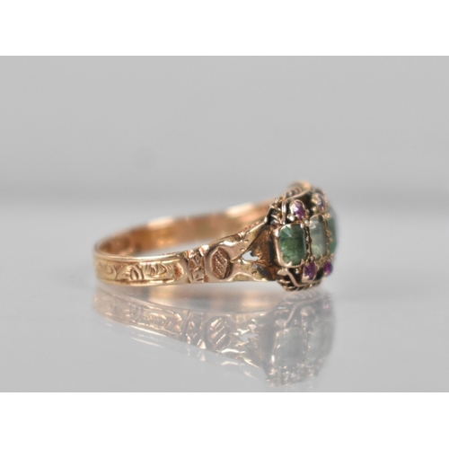 14 - A 19th Century Emerald, Ruby and 15ct Gold Ring Comprising Five Graduated Mixed Cushion Cut Emeralds... 