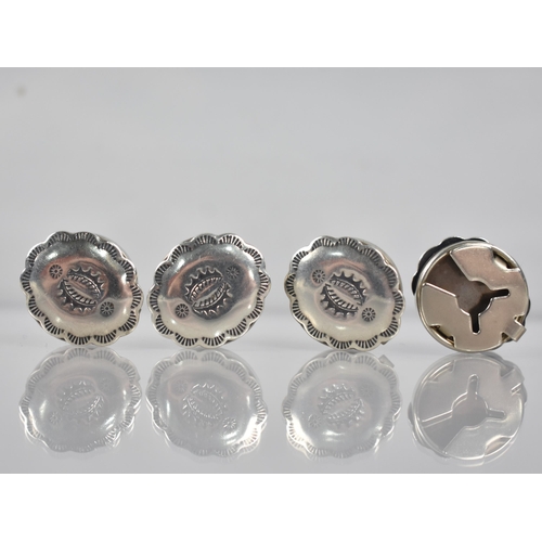 225 - Four Native American Concho Button Covers with Typical Engraved Decoration, Fronts Test as Sterling,... 