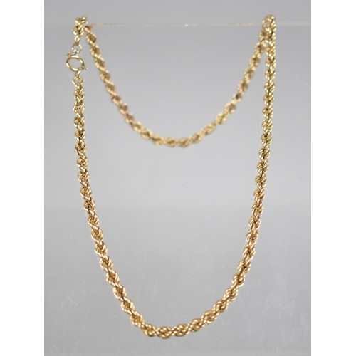 155 - A 9ct Gold Rope Twist Necklace, 39cms Long, Stamped 9ct to Spring Barrel Clasp, 4.8gms