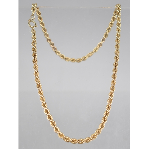 155 - A 9ct Gold Rope Twist Necklace, 39cms Long, Stamped 9ct to Spring Barrel Clasp, 4.8gms