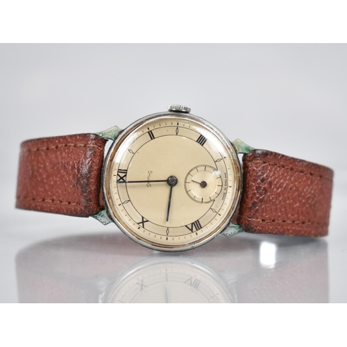 196 - A 1930s Smiths Wrist Watch, Champagne Face with Baton Hands, Black Roman Numerals and Subsidiary Sec... 