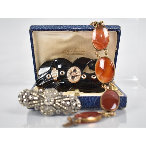 244 - A Collection of Late 19th/Early 20th Century Jewellery to include Large Polished Jet and Rose Gold M... 