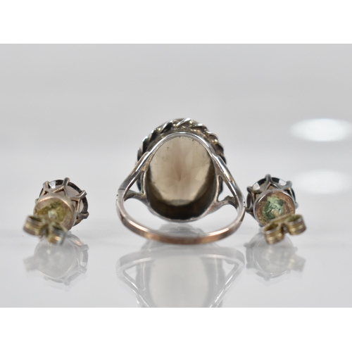 246 - A Matched Suite Smokey Quartz Jewellery, Silver Mounted Ring with Oval Cut Stone Measuring 15.8mm by... 