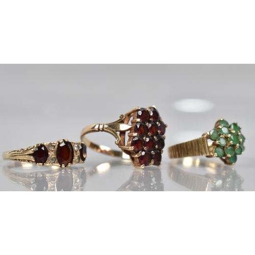 122 - A Collection of Three 9ct Gold Jewelled Ladies Dress Rings to include Ten Stone Garnet Example with ... 