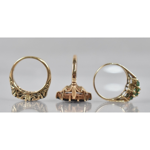 122 - A Collection of Three 9ct Gold Jewelled Ladies Dress Rings to include Ten Stone Garnet Example with ... 