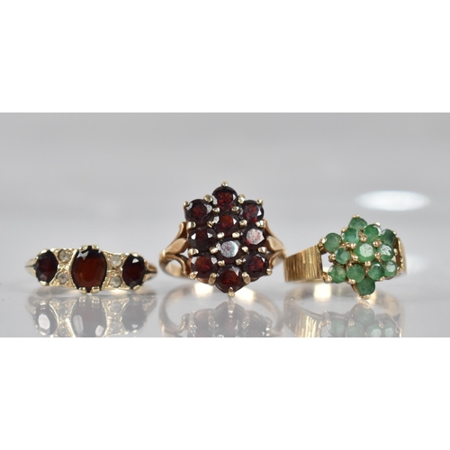 122 - A Collection of Three 9ct Gold Jewelled Ladies Dress Rings to include Ten Stone Garnet Example with ... 