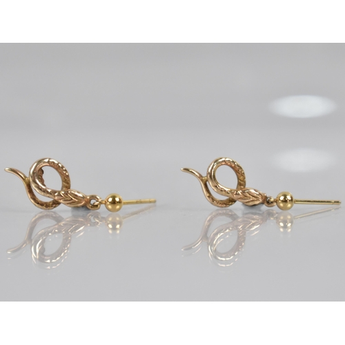 124 - A Pair of 9ct Gold Earrings, Coiled Snakes Suspended from Sphere Terminal, 19.2mm Drop, Post Backs S... 