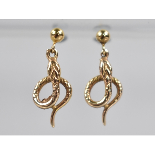 124 - A Pair of 9ct Gold Earrings, Coiled Snakes Suspended from Sphere Terminal, 19.2mm Drop, Post Backs S... 