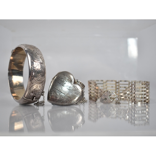 248 - A Collection of Vintage Silver Jewellery to include Seven Bar Gate Link Bracelet with Heart Shaped P... 