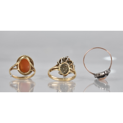 126 - A 9ct Gold Multi Stone Ring, Round Cut White Stones in White Metal Claw Mounts, Tiered Swirling Spra... 