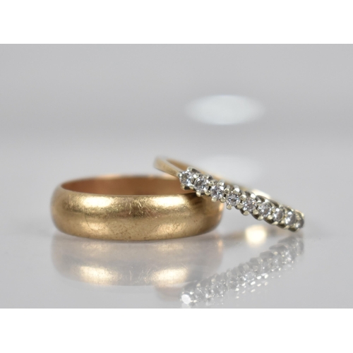 128 - A 9ct Gold Half Eternity Ring, Mounted with Round Brilliant Cut Diamonds in White Metal to a Plain P... 