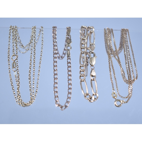 163 - A Collection of Two 9ct Gold Necklaces and Two 9ct Gold Bracelets, Box, Belcher, Figaro and Flattene... 