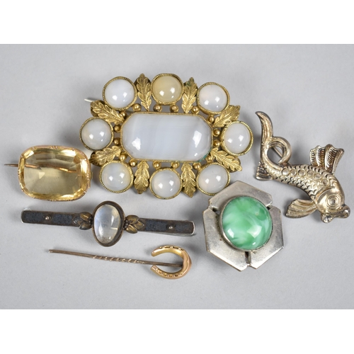 251 - A Collection of Six 19th Century and Later Pins and Brooches to include Gilt Metal Cravat Pin with H... 