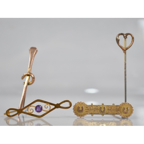 252 - A Collection of Four Late 19th/Early 20th Century Gold Brooches and Pins to include 9ct Gold Brooch ... 