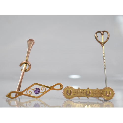 252 - A Collection of Four Late 19th/Early 20th Century Gold Brooches and Pins to include 9ct Gold Brooch ... 