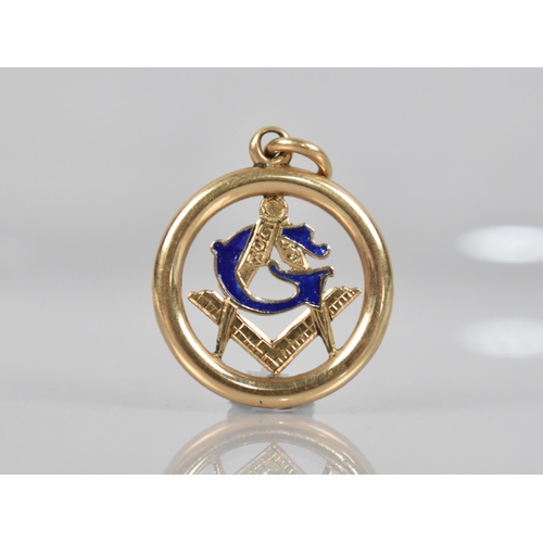 179 - Masonic Interest: A Gold Metal and Blue Enamel Pendant/Fob, Cursive G with Compass in Circular Frame... 