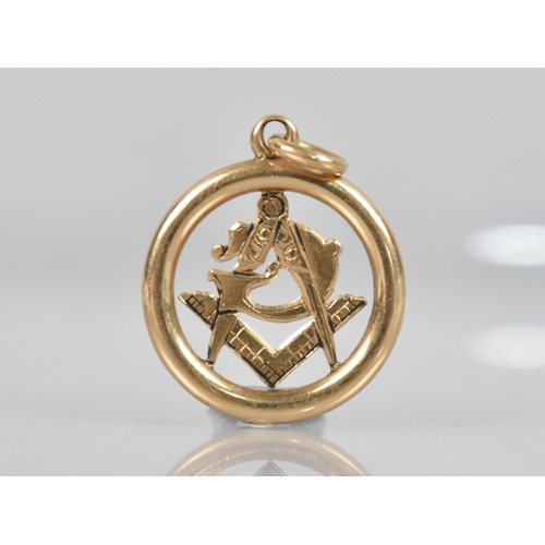 179 - Masonic Interest: A Gold Metal and Blue Enamel Pendant/Fob, Cursive G with Compass in Circular Frame... 