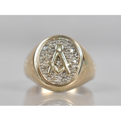 183 - Masonic Interest: A 9ct Gold and Diamond Spinning Signet Ring, Oval Head Decorated with Compass and ... 