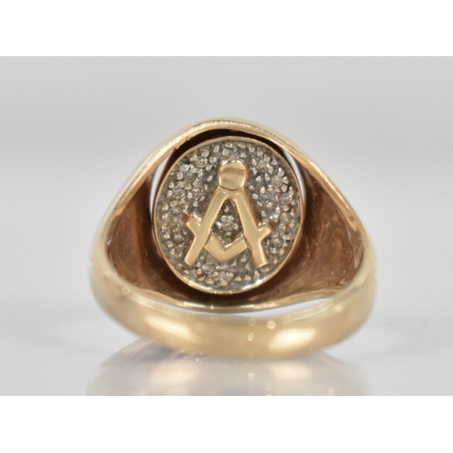 183 - Masonic Interest: A 9ct Gold and Diamond Spinning Signet Ring, Oval Head Decorated with Compass and ... 