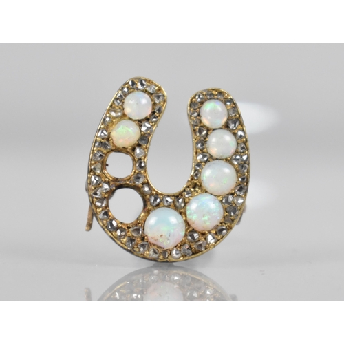 45 - A Late 19th/Early 20th Century Opal and Diamond Brooch, Horseshoe, Seven Graduated Opals (Two Missin... 