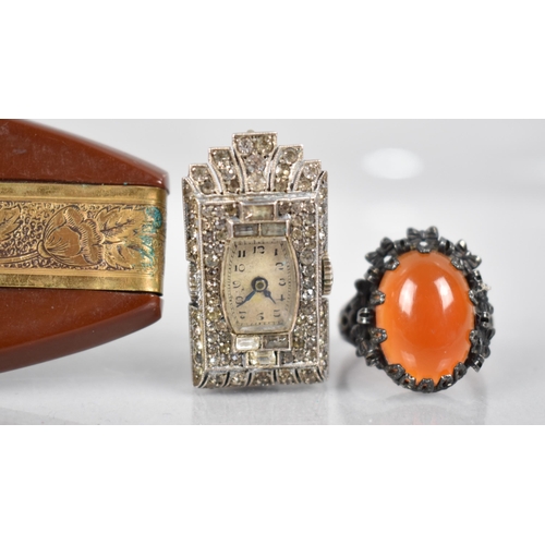 255 - A Collection of Vintage Jewellery to include White Metal and Paste Stone Art Deco Brooch Watch, An E... 