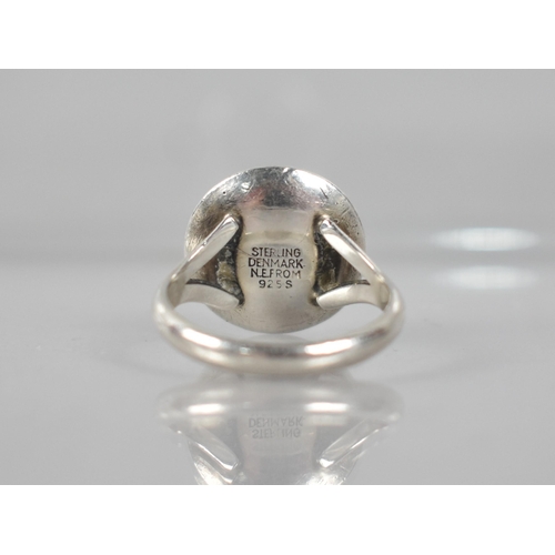 220 - N.E.From: A Danish Silver and Tigers Eye Ring, High Domed Circular Cabochon in Collet Mount with Bul... 