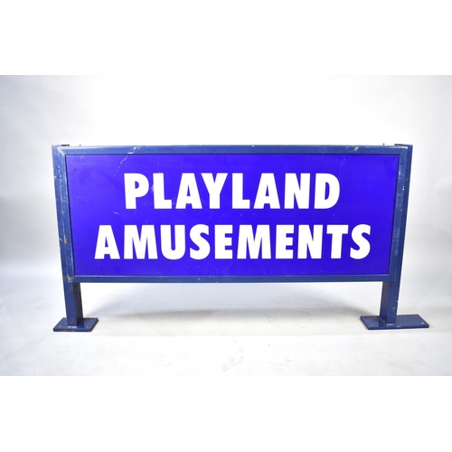 594 - A Vintage Ceiling Hanging or Wall Mounting Sign for Playland Amusements, 130cms by 50cms