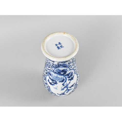 273 - Chinese Qing Dynasty Porcelain Blue and White Vase Decorated with Bird Cartouche on Scrolled Foliage... 