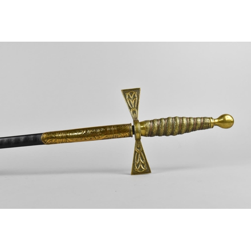 116 - A Masonic or Society Sword with Plain Slender Blade, Gilt Hilt with Cruciform Cross Guard, Ovoid Pom... 