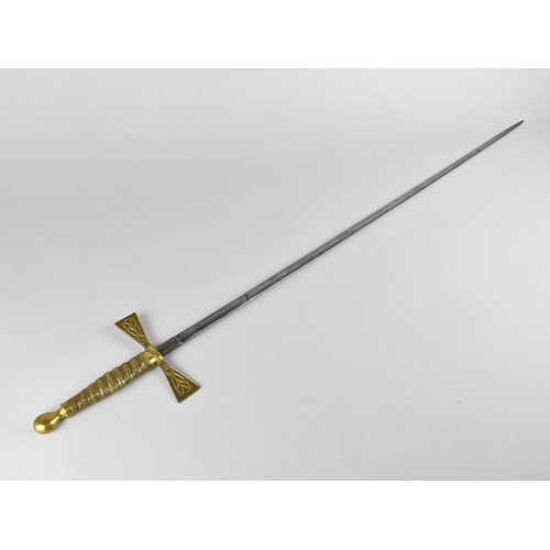 116 - A Masonic or Society Sword with Plain Slender Blade, Gilt Hilt with Cruciform Cross Guard, Ovoid Pom... 