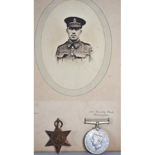 118 - A WWI Photograph of Soldier, a Bamboo Swagger Stick and Two WWII Medals, All Unrelated