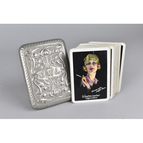 12 - An Art Nouveau Silver Plated Case, The Hinged Lid Monogrammed JWL and Containing Set of Advertising ... 
