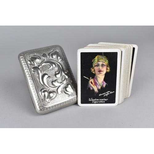 12 - An Art Nouveau Silver Plated Case, The Hinged Lid Monogrammed JWL and Containing Set of Advertising ... 
