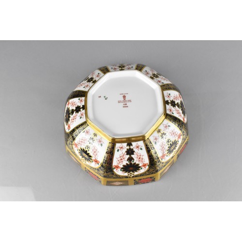 413 - A Royal Crown Derby Imari Octagonal Bowl, Pattern 1128, 21cm Diameter and 8cm High