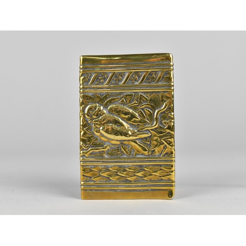 13 - A Late Victorian Brass Matchbox Holder, Decorated in Relief with Birds, 7.75cms Long