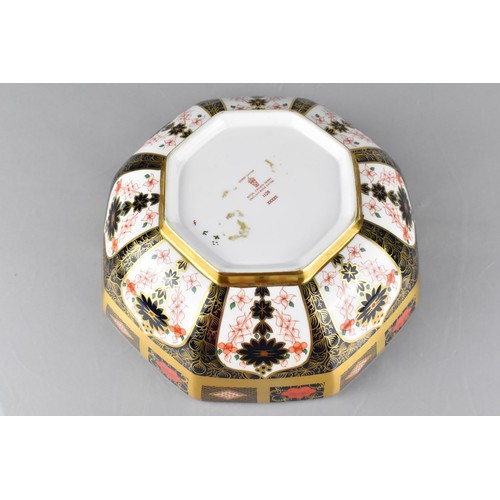 414 - A Royal Crown Derby Imari Octagonal Bowl, Pattern 1128, 21cm Diameter and 8cm High