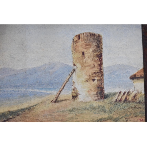 150 - A 19th Century Watercolour of Tower Ruin, 18x12cms