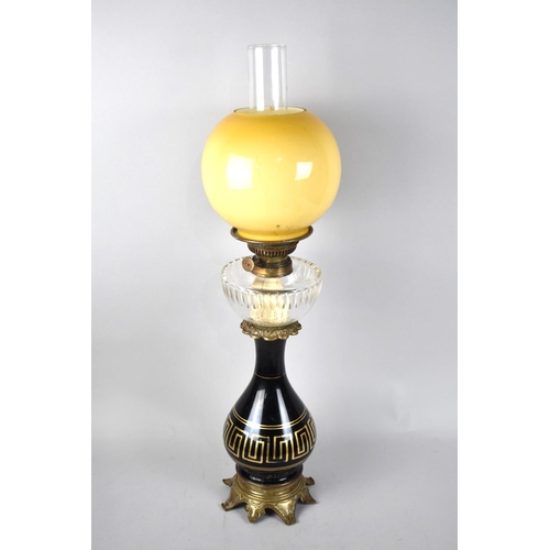 163 - A Late Victorian/Edwardian Oil Lamp with Gilt Decorated Vase Shaped Body on Ormolu Stand, Plain Glas... 