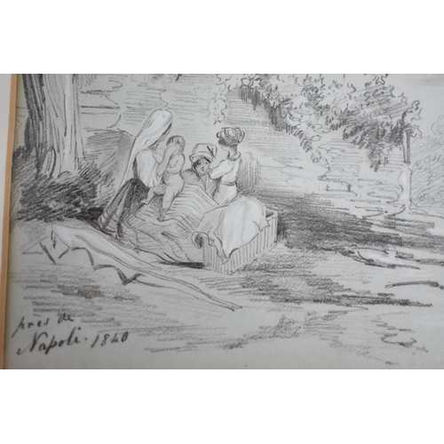 174 - A Pair of Mid 19th Century Pencil Sketches of Sorrento and Napoli, Dated 1840, Both 17x12cms