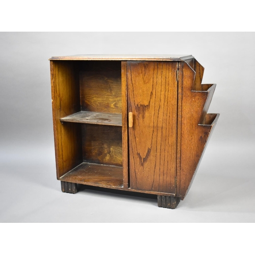 177 - An Art Deco Oak Bookcase with Side Cupboard and Two Magazine Stores, 71cms Wide