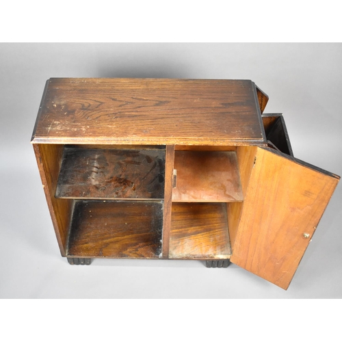 177 - An Art Deco Oak Bookcase with Side Cupboard and Two Magazine Stores, 71cms Wide